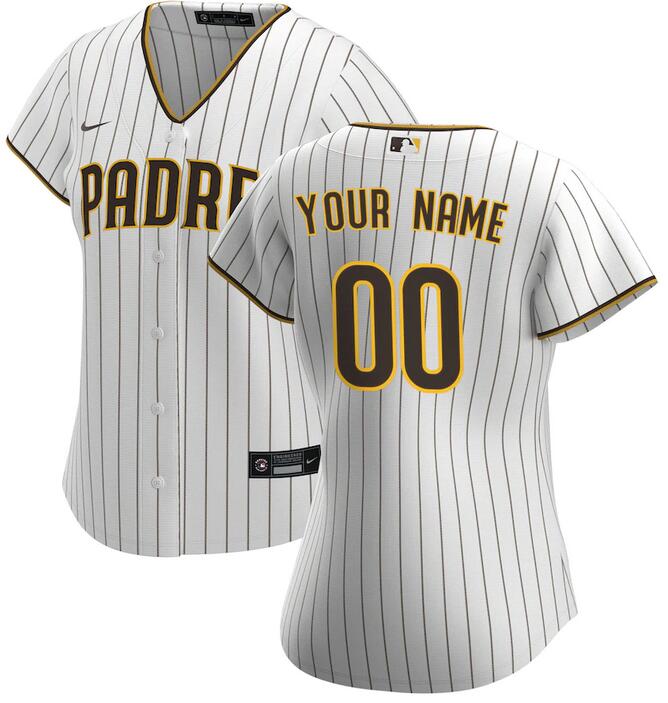 Custom Women San Diego Padres Nike White Home Replica Custom MLB Jersey